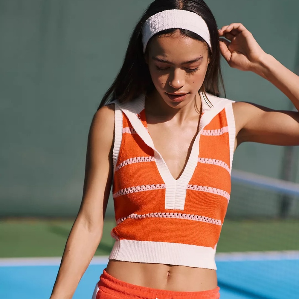 Daily Practice by Anthropologie Buoy Collared Sweater Vest Crochet Knit Size L‎